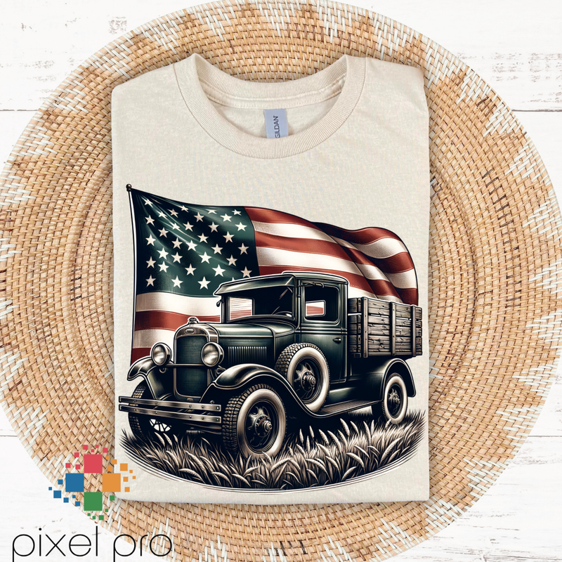 Vintage Truck with US Flag