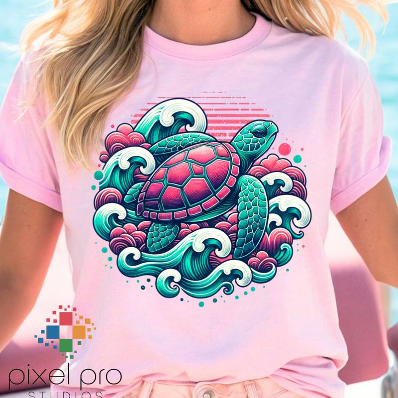 Retro Turtle and Waves