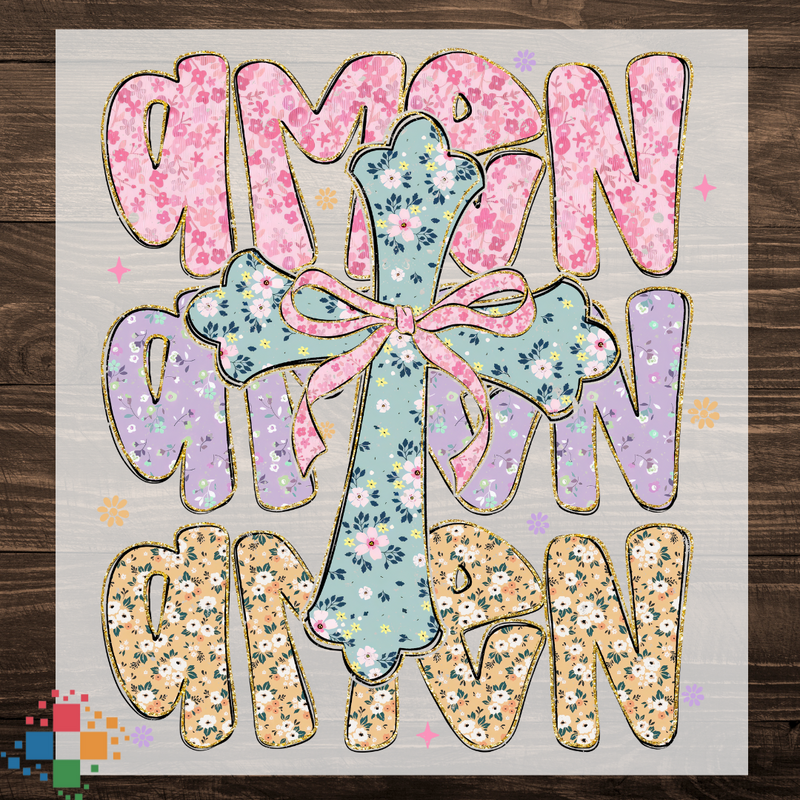 Stacked Floral Amen with Cross