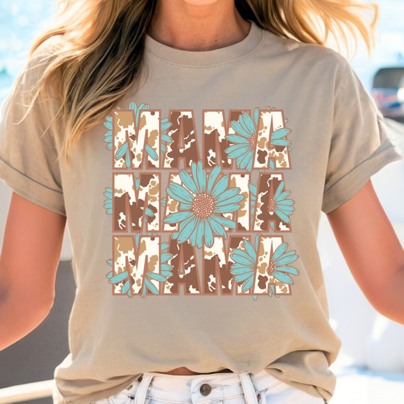 Western Stacked Mama with Teal Flower