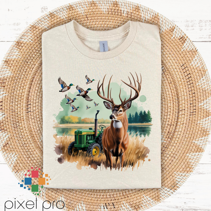 Big Buck in Field with Tractor