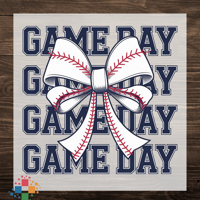 Blue Stacked Game Day with Baseball Bow