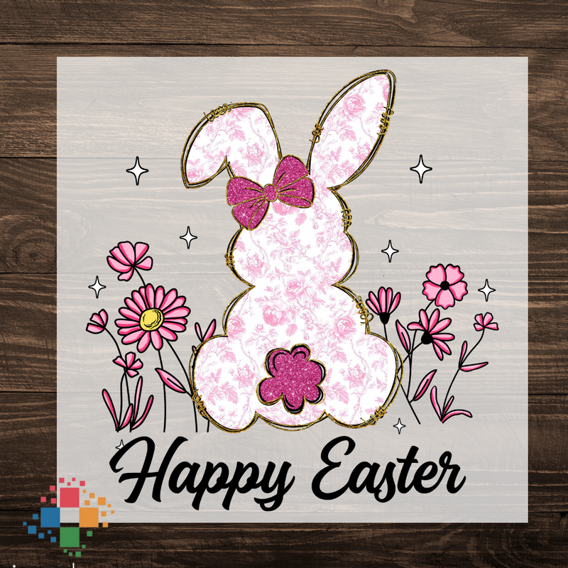 Pink Floral Bunny Happy Easter