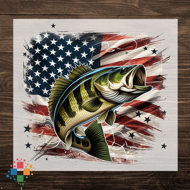 Bass Fish on American Flag