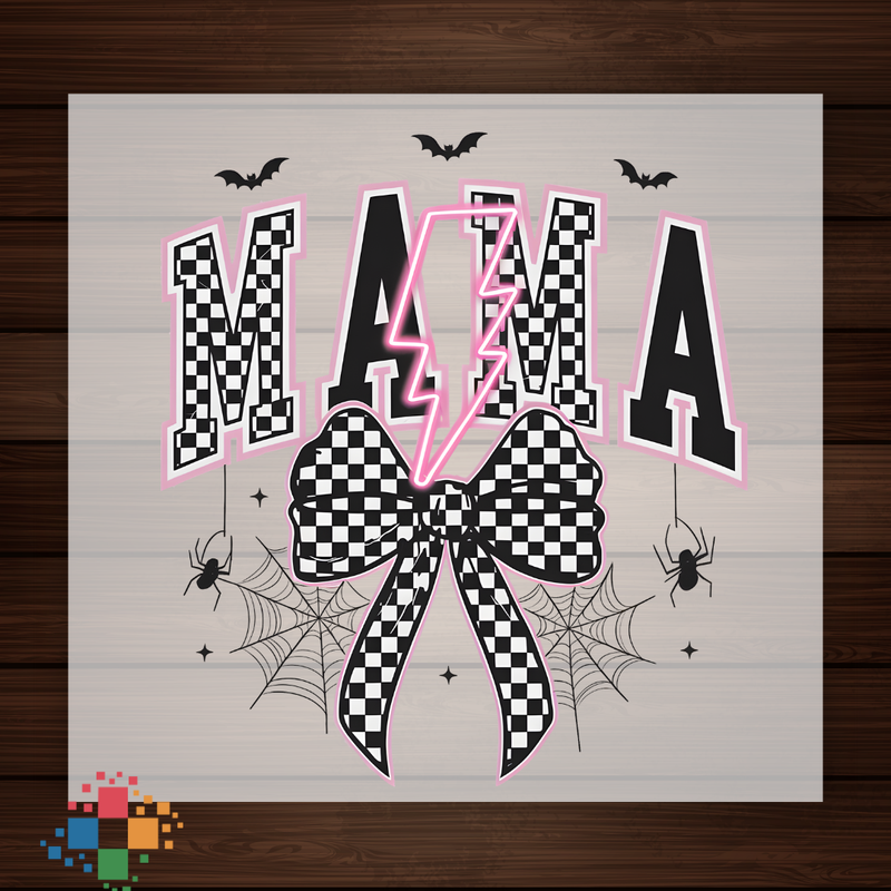 Black Checkered Bow Mama Neon Bolt
