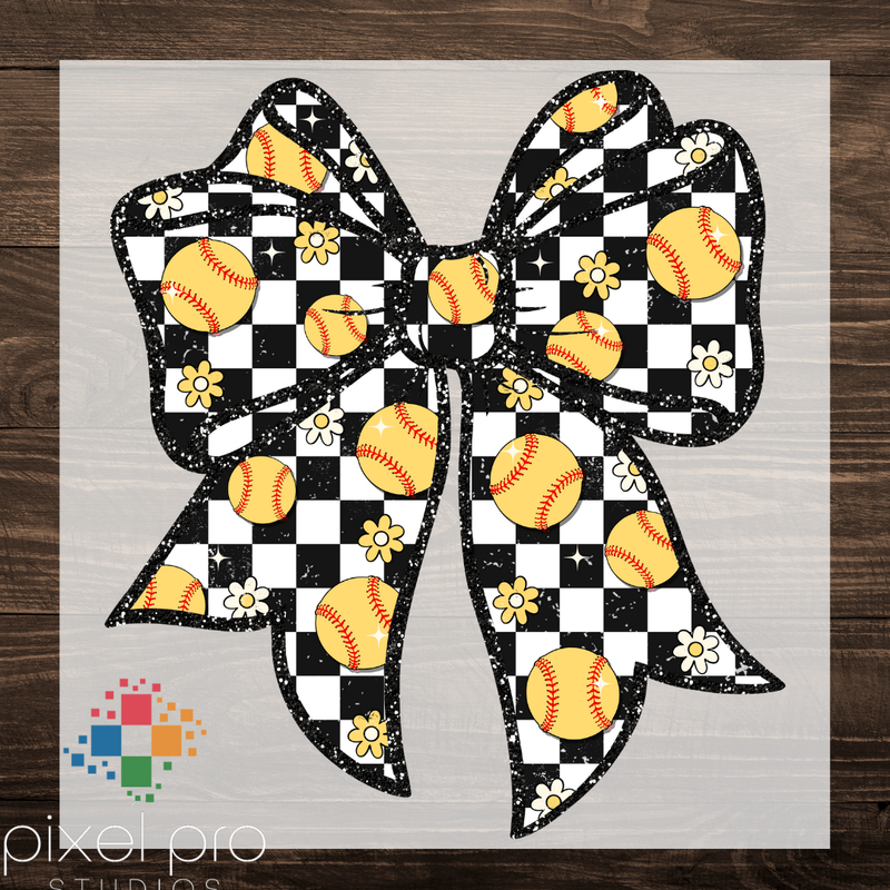 Softball Checkered Bow