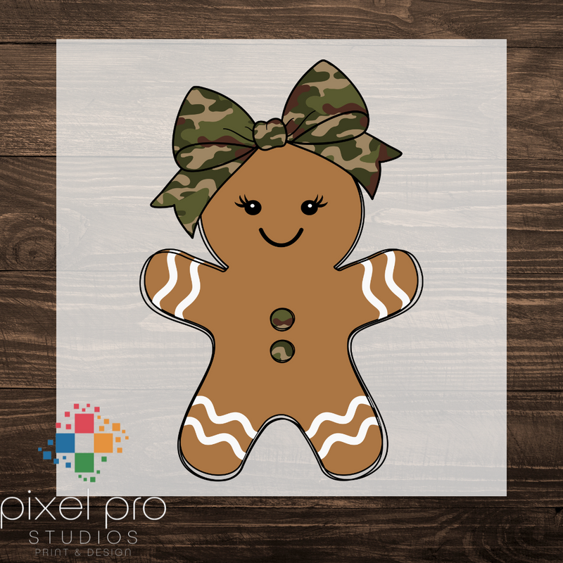 Gingerbread Girl with Camo Bow