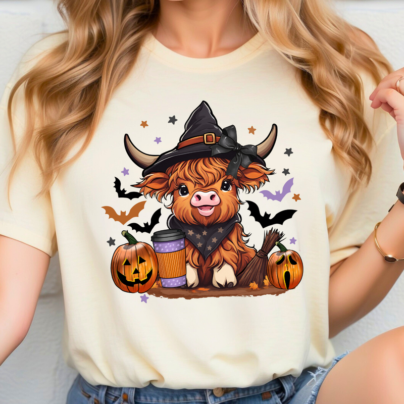 Halloween Highland Cow with Bats