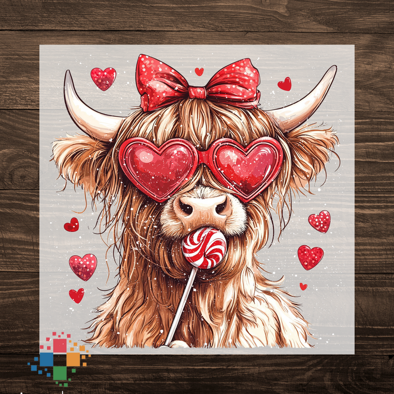 Valentines Day Highland Cow with Sucker