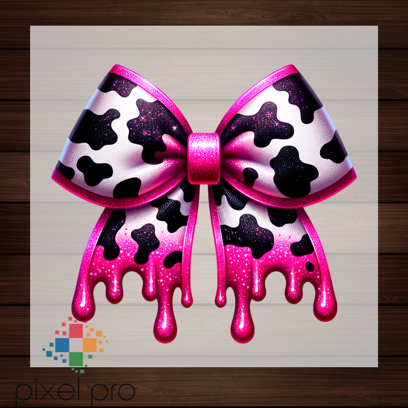 Pink Cow Print Drip Bow