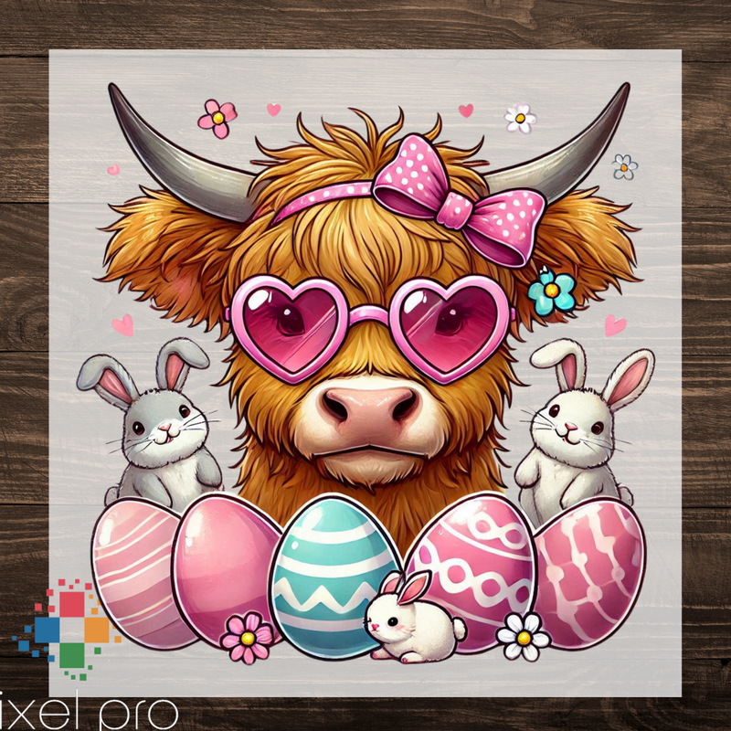 Easter Highland Cow with Shades