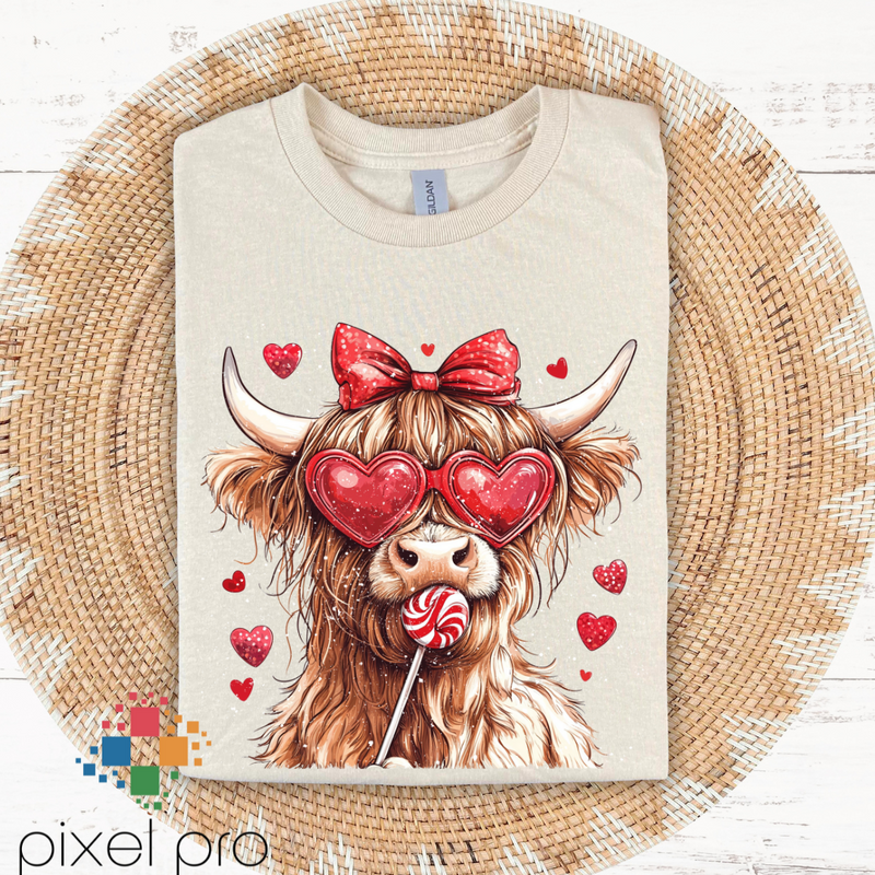 Valentines Day Highland Cow with Sucker