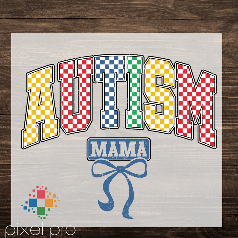 Checkered Autism Mama with Bow