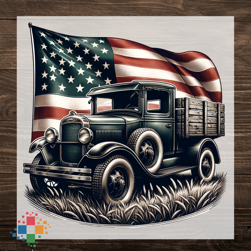 Vintage Truck with US Flag