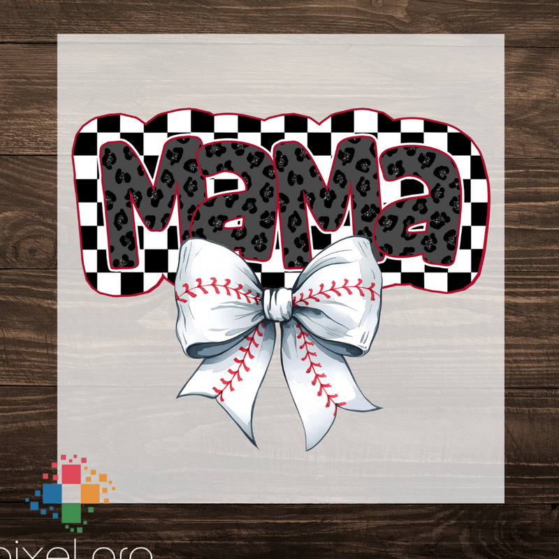 Mama on Checkered with Baseball Bow