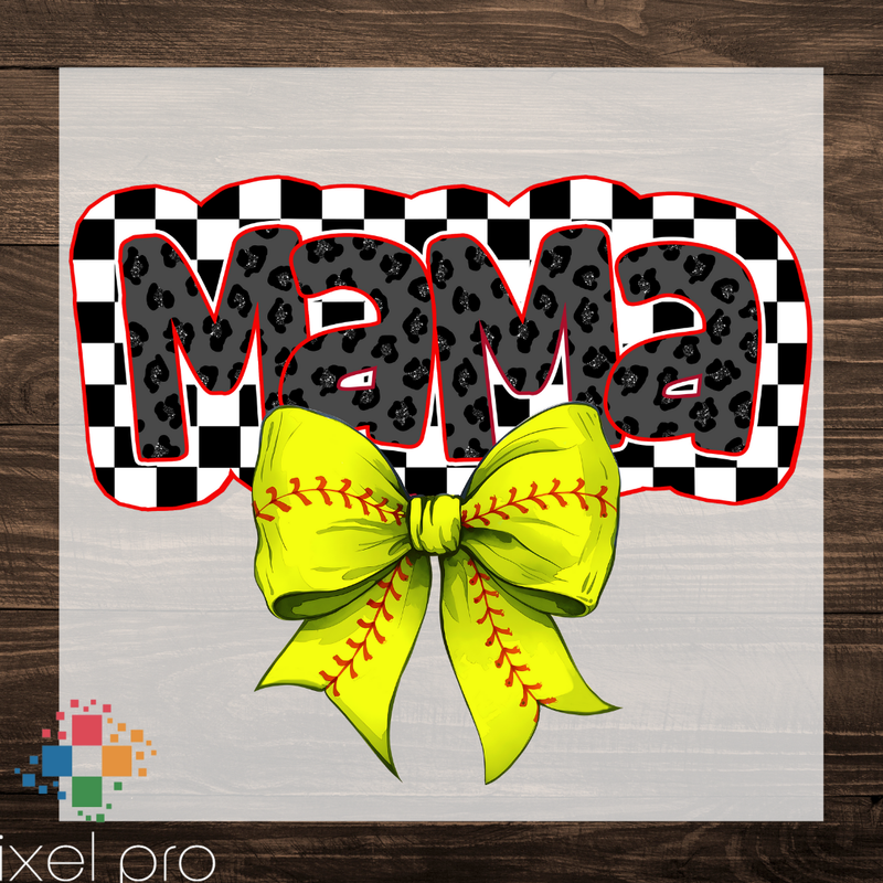 Mama on Checkered with Softball Bow