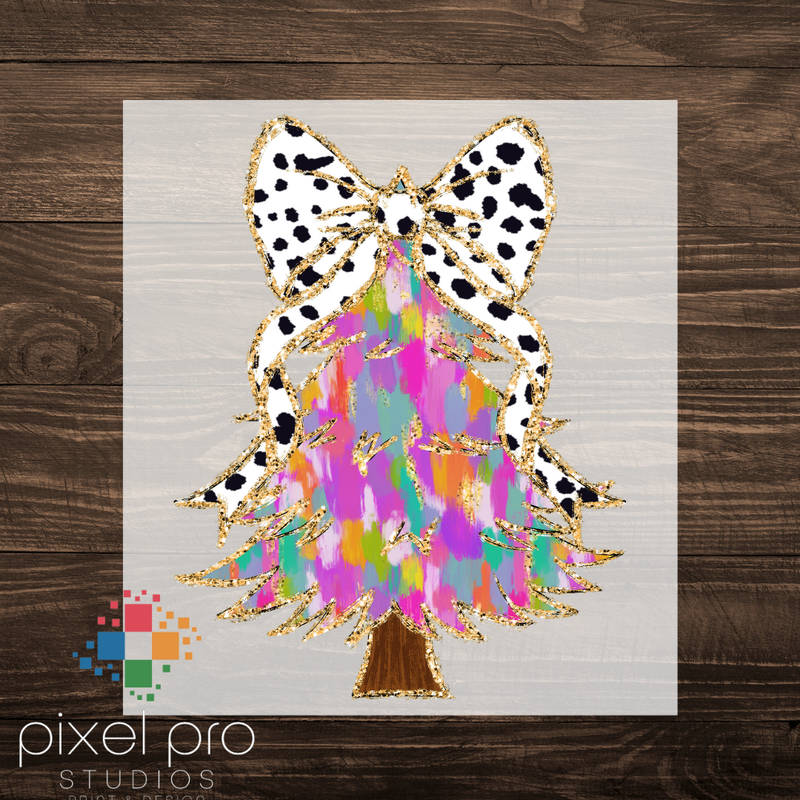 Colorful Brush Christmas Tree with Dalmatian Bow