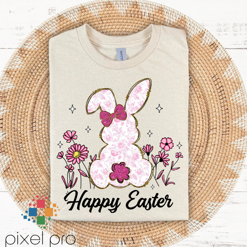 Pink Floral Bunny Happy Easter