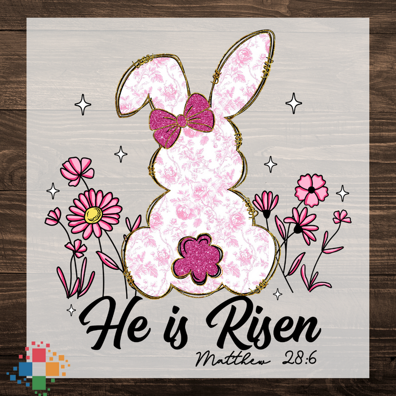 Pink Floral Bunny He is Risen