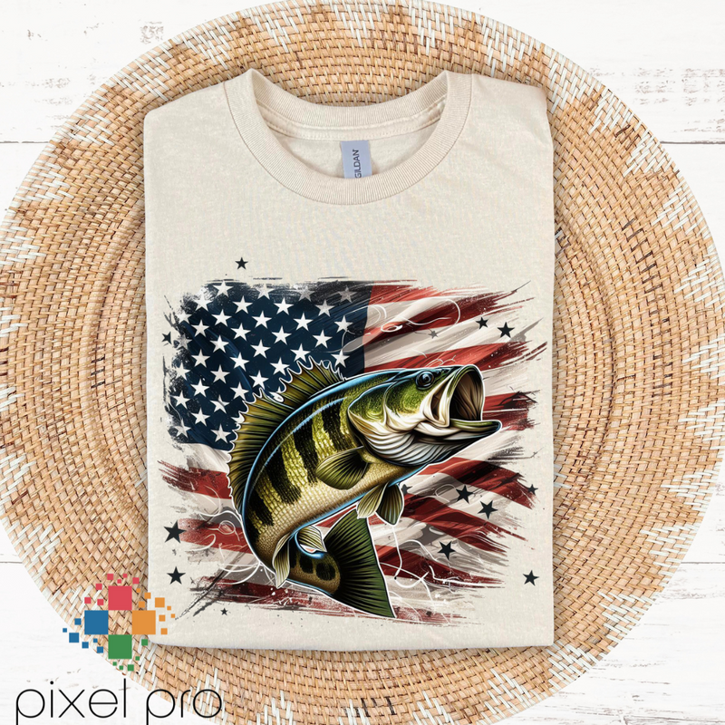 Bass Fish on American Flag