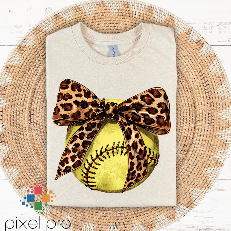 Softball with Leopard Bow