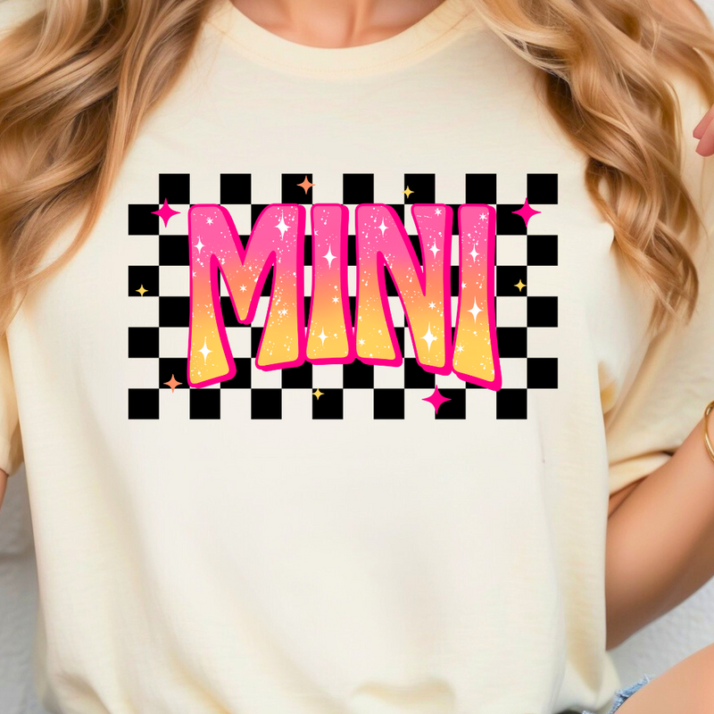 Pink and Orange Mini on Black Check