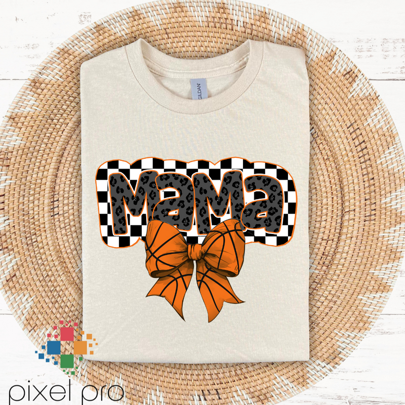 Mama On Checkered with Basketball Bow