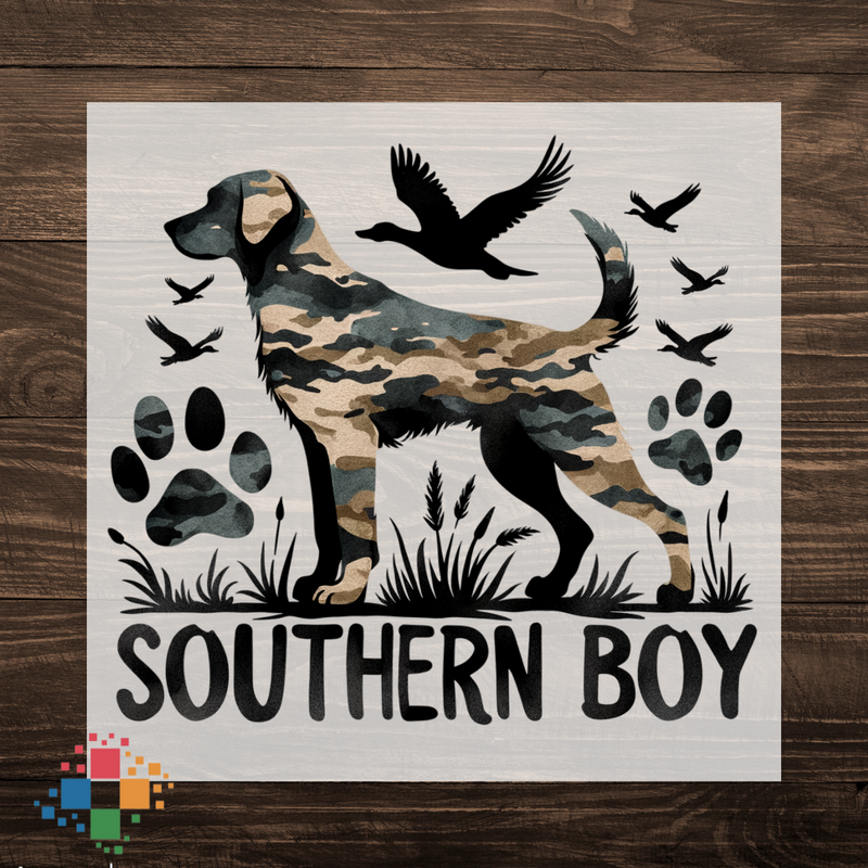 Southern Boy with Camo Dog