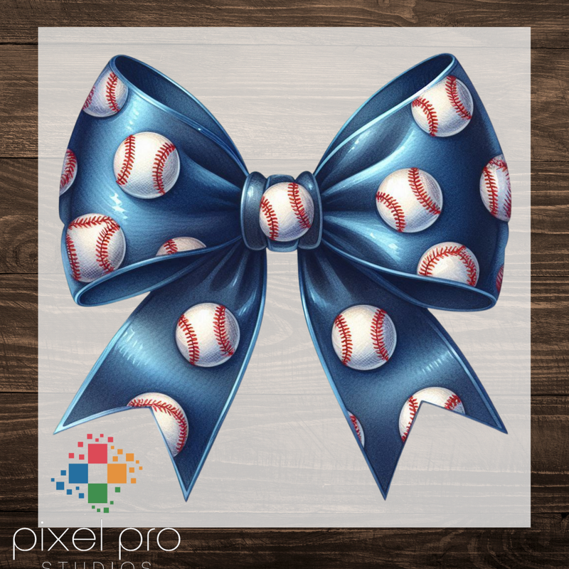 Blue Bow with Baseballs