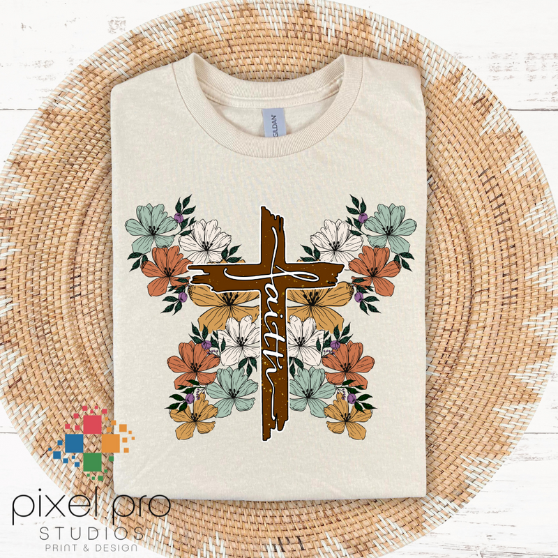 Faith On Cross with Flowers