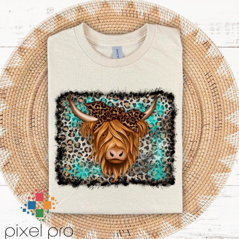 Turquoise and Leopard Highland Cow