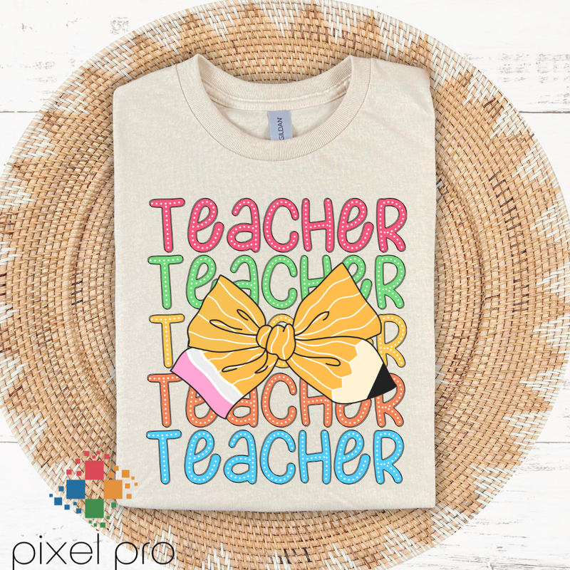Stacked Teacher with Pencil Bow