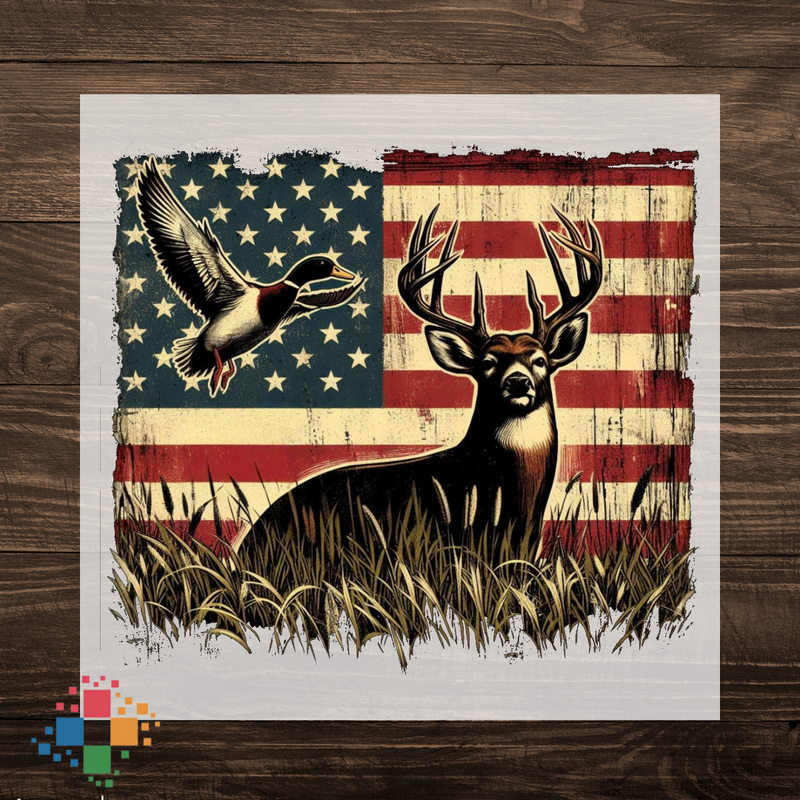 Deer and Duck on Rustic Flag