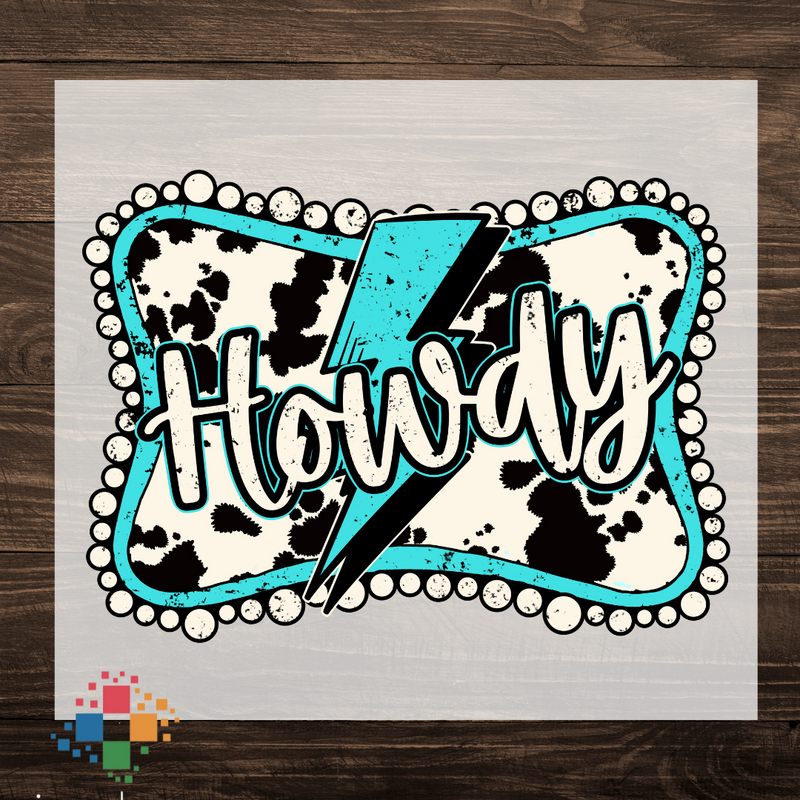 Cow Print Teal Bolt Howdy