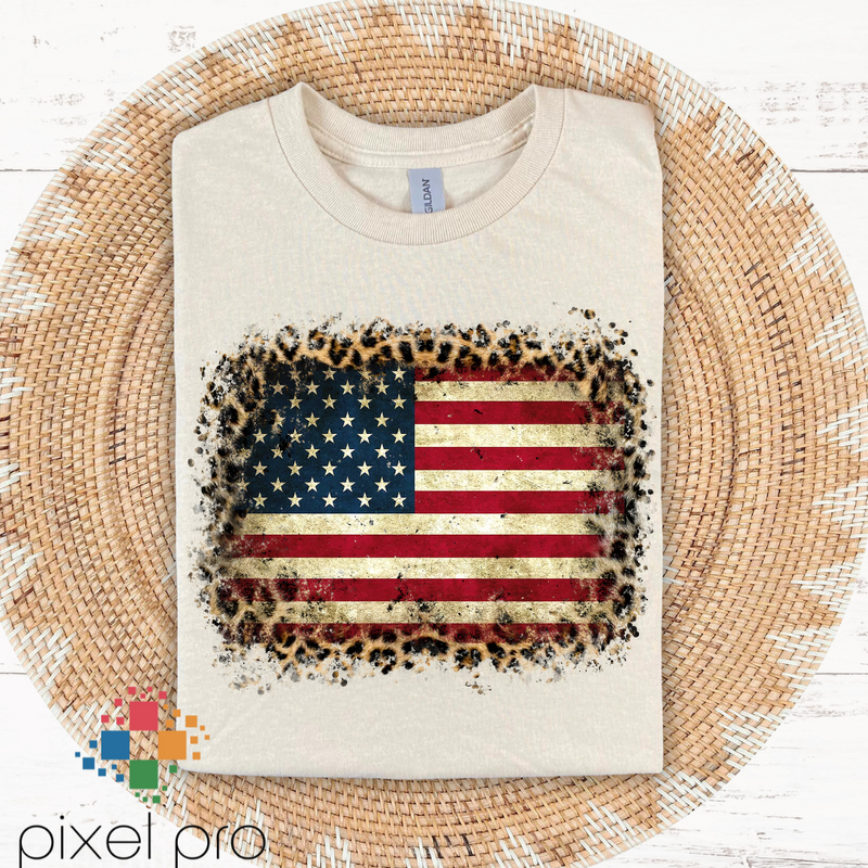 American Flag with Cheetah Border