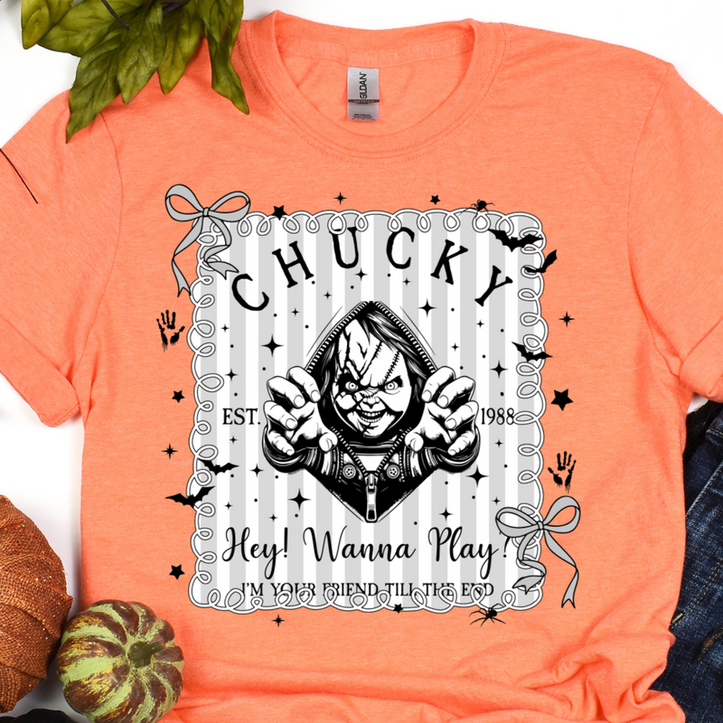 Preppy Gray Strip Chucky with Ribbons