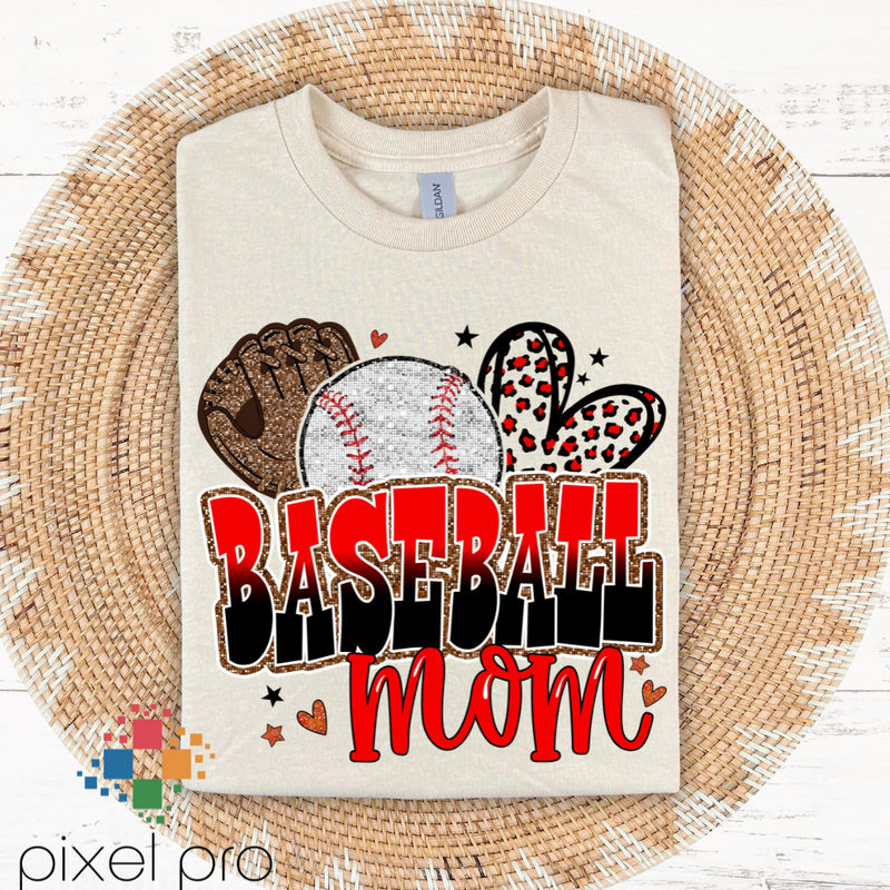 Baseball Mom with Glitter Ball and Glove