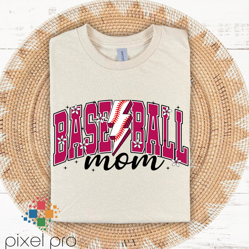 Baseball Mama with Bolt and Flowers