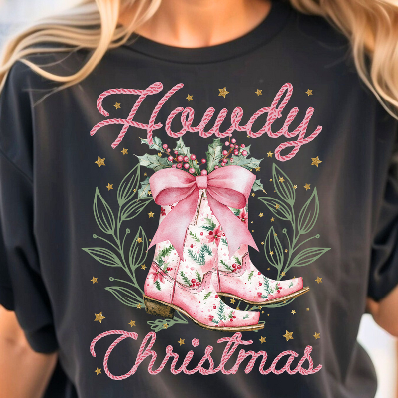 Pink Howdy Christmas with Boots