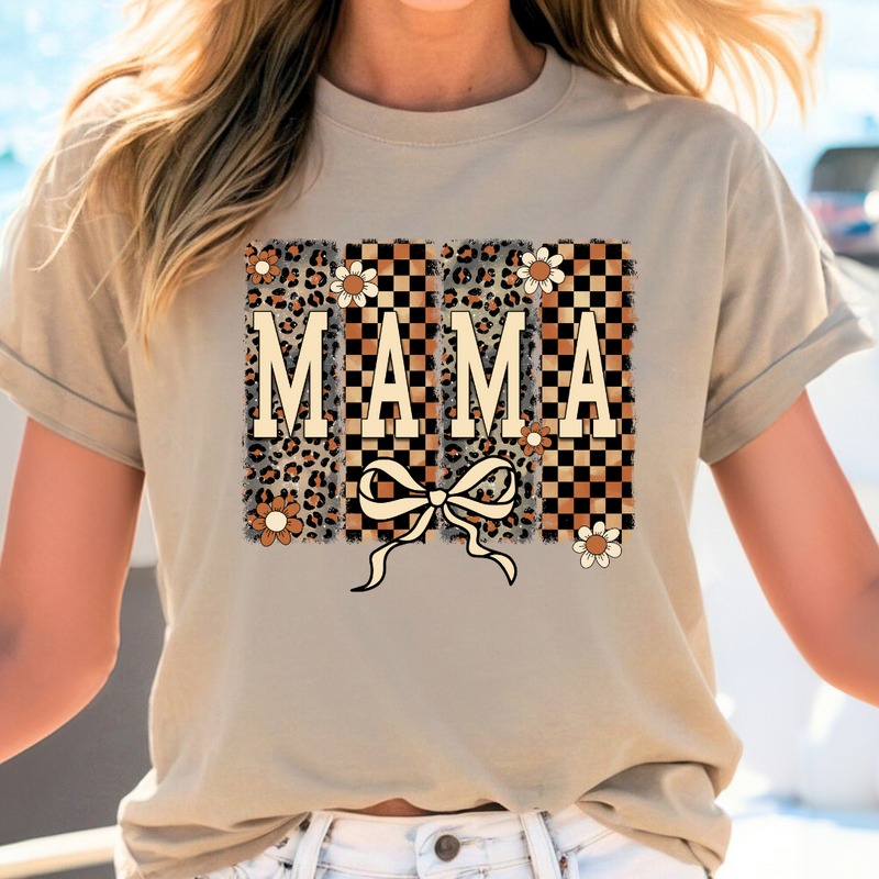 Leopard Brown Checkered Mama with Bow