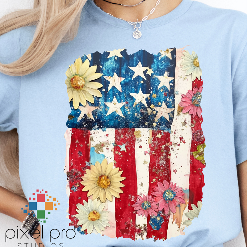 Rustic Flag with Daisies