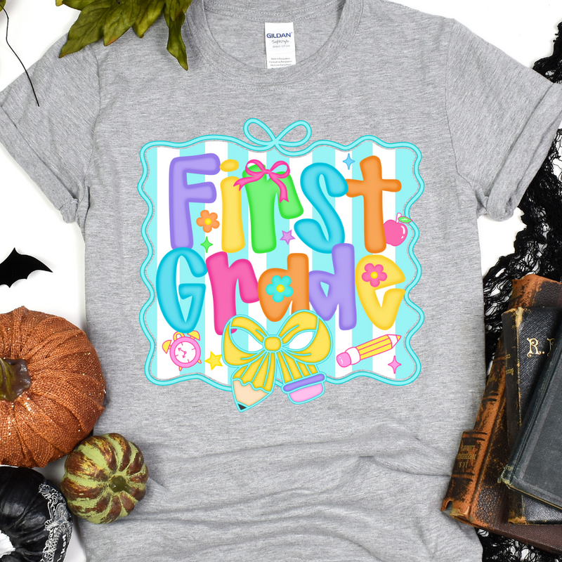 Aqua Ribbon Preppy First Grade