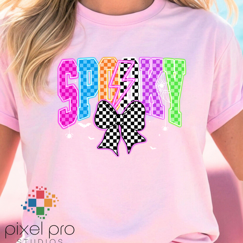 Neon Spooky with Checkered Bow