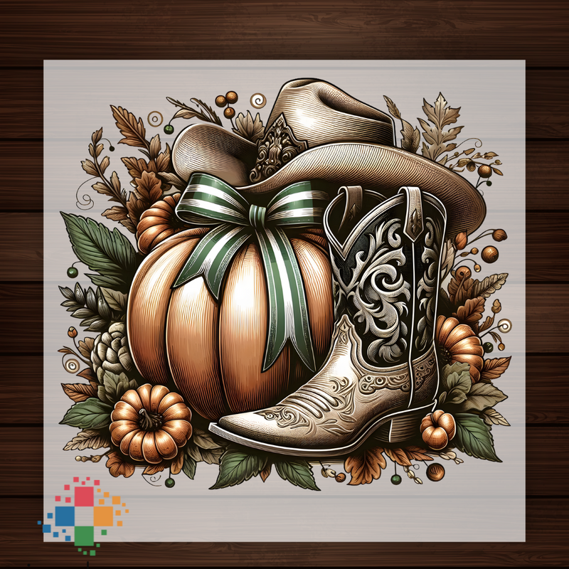 Fall Western Boot and Pumpkin