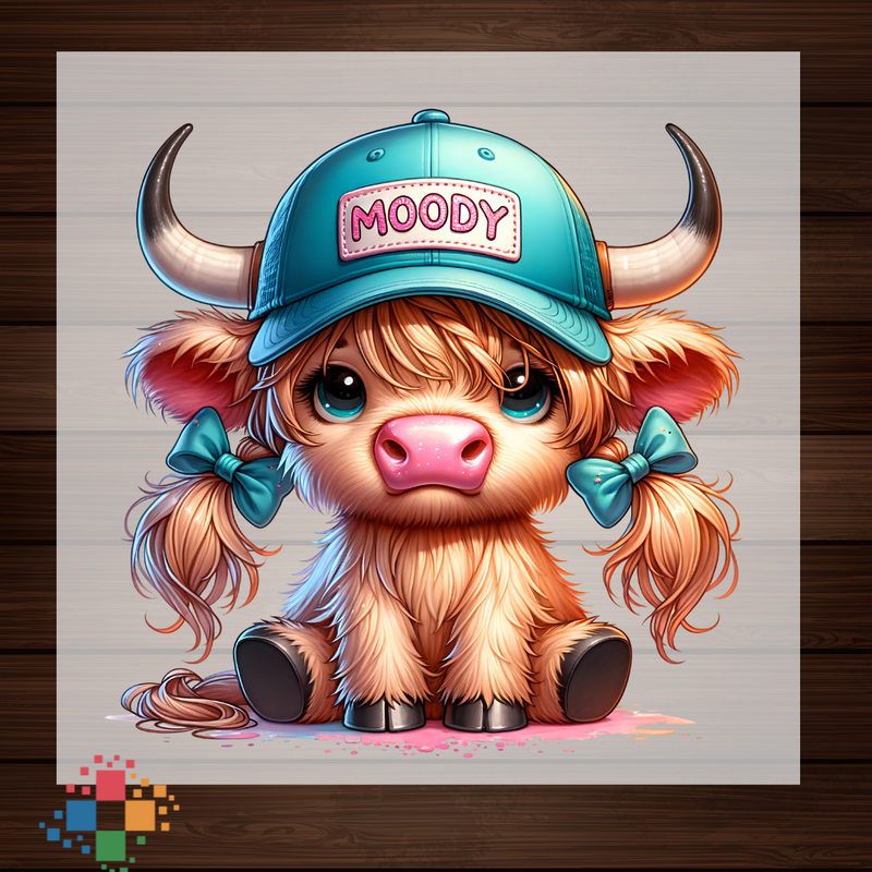 Teal Moody Hat Highland Cow