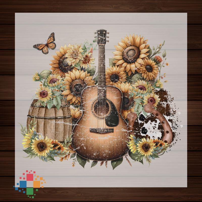 Rustic Country Guitar with Sunflowers