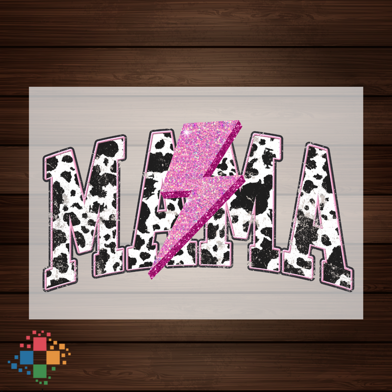 Cow Print Mama with Pink Bolt