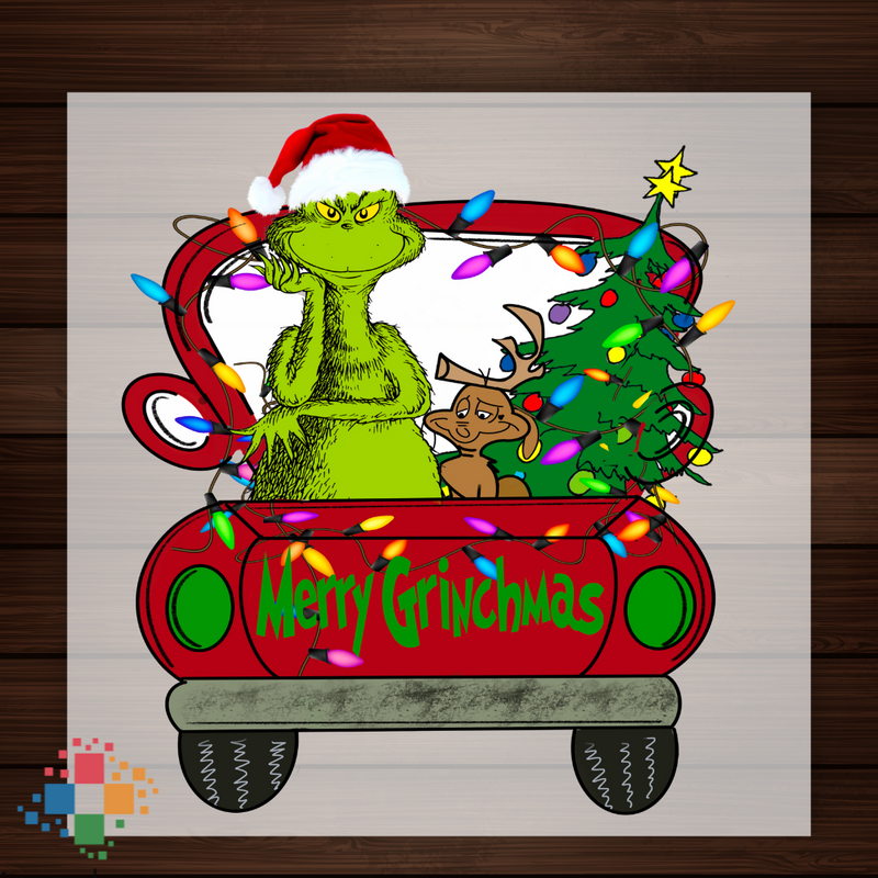 Green Guy Merry Christmas in Truck