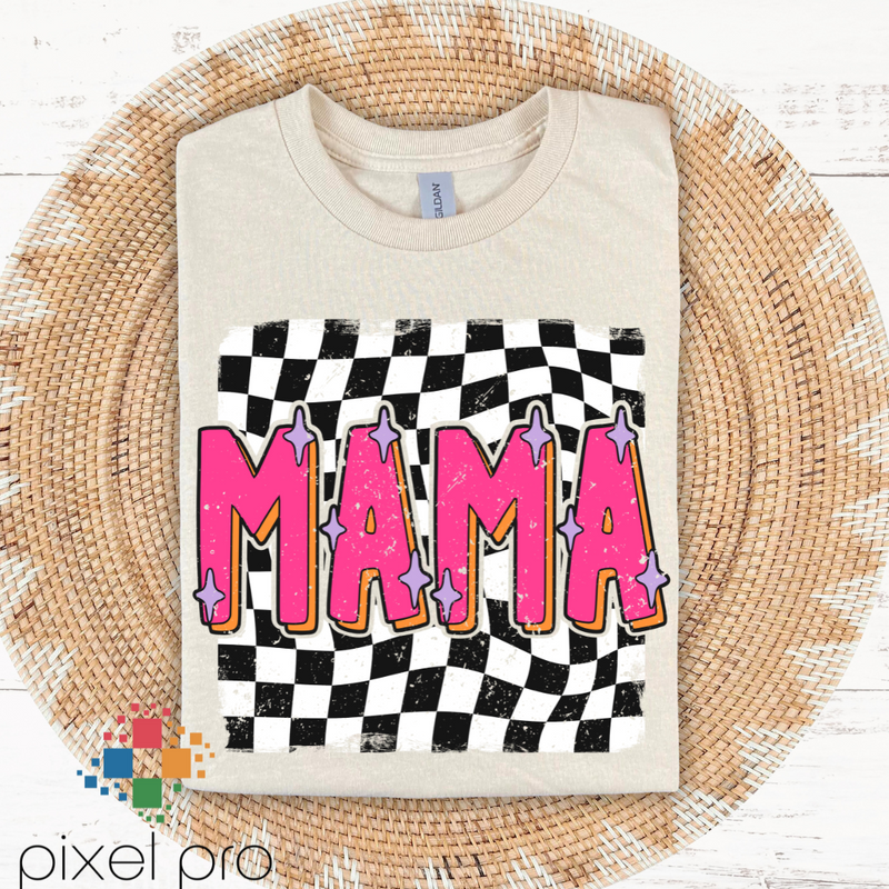 Retro Pink Mama on Checkered with Stars