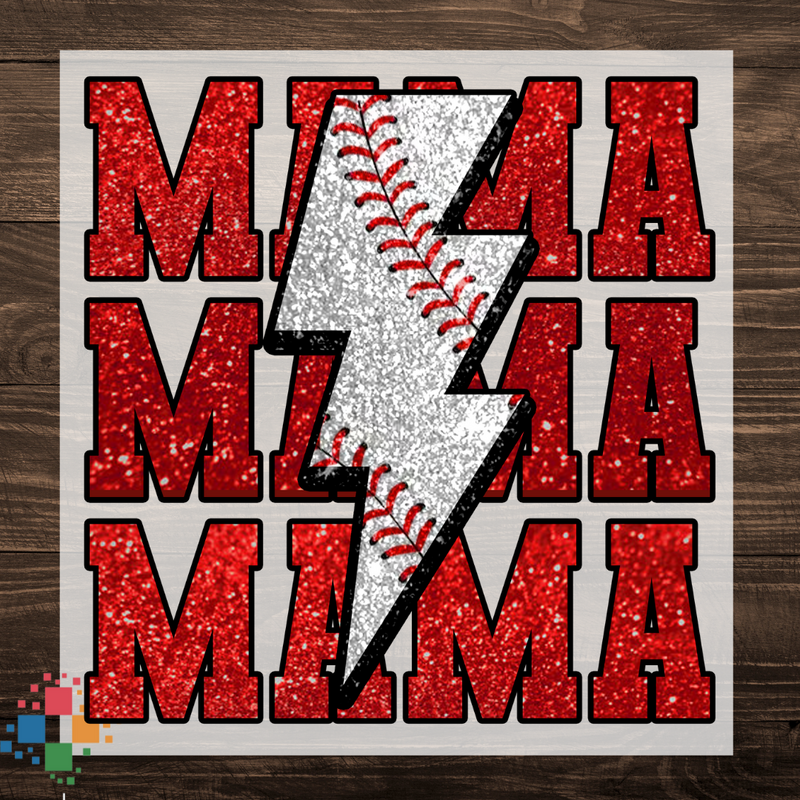 Glitter Stacked Mama with Baseball Bolt